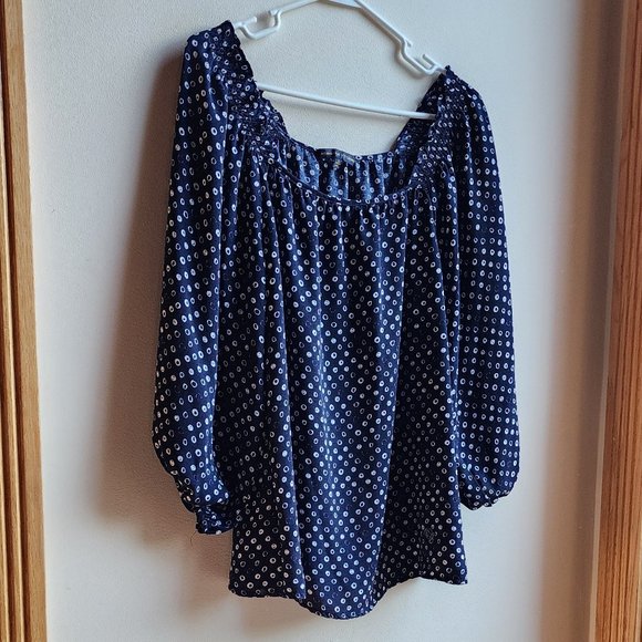 Adrienne Vittadini Blue/White Micro Print Blouse Size Large - Picture 4 of 16